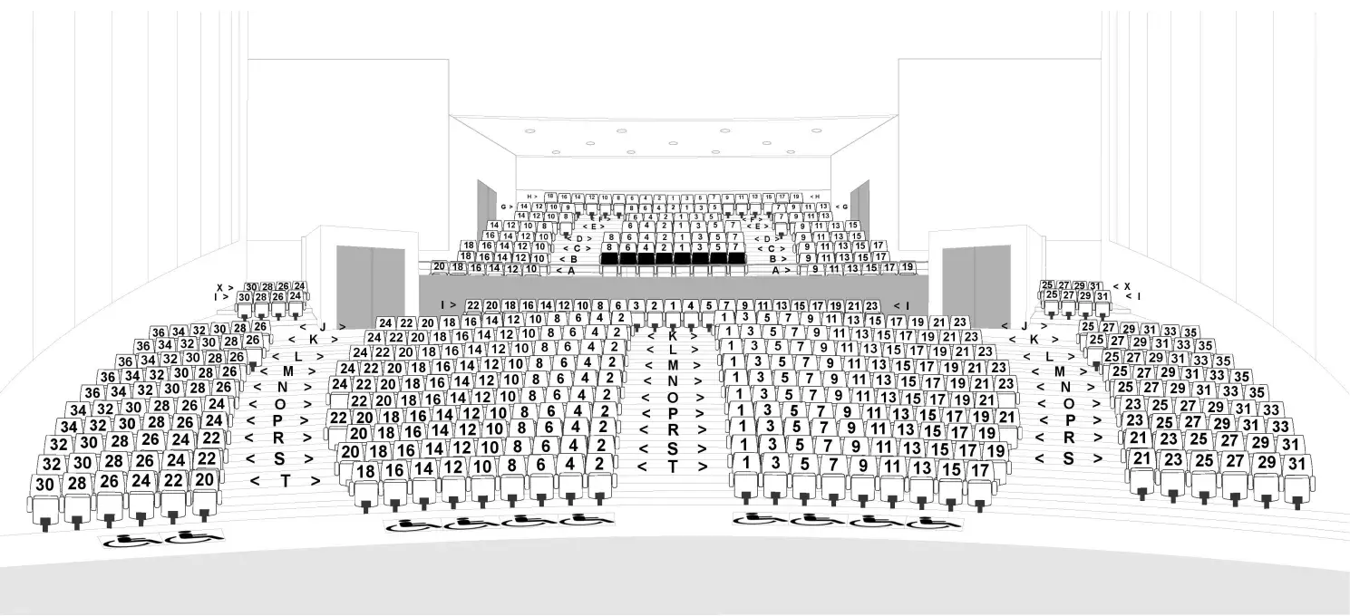 Image montrant le plan de l'auditorium du conservatoire avec places numérotées