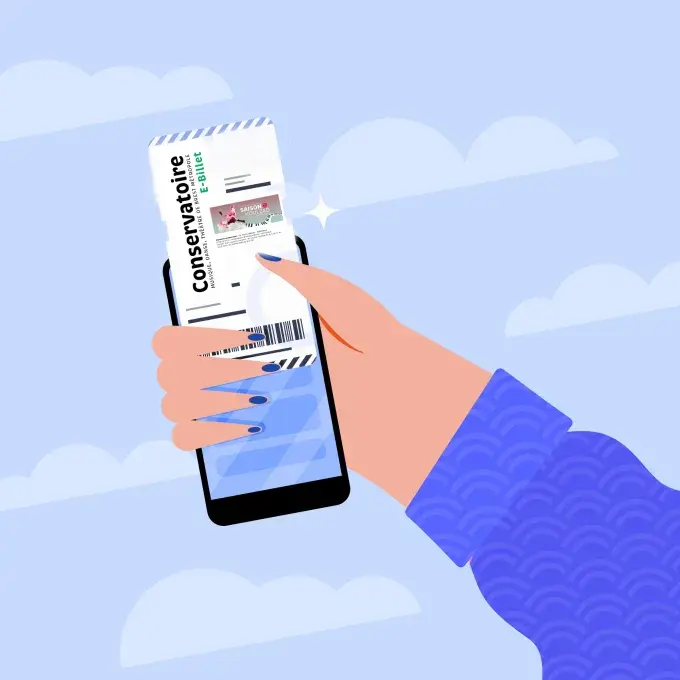 Illustration montrant une main tenant un portable