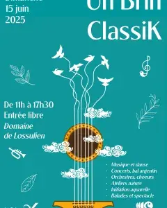 Illustration montrant une guitare et des feuilles d'arbres