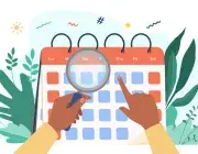 Illustration représentant une main posant une loupe sur un calendrier