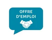 Illustration représentant une bulle de bande dessinée avec un texte mentionnant "offre d'emploi" un dessin montrant poignée de mains