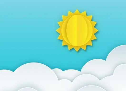 Illustration montrant un soleil du ciel bleu et quelques nuages
