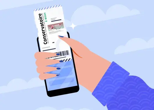 Illustration montrant une main tenant un portable