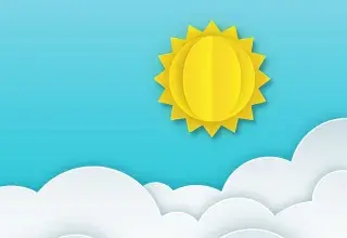 Illustration montrant un soleil du ciel bleu et quelques nuages