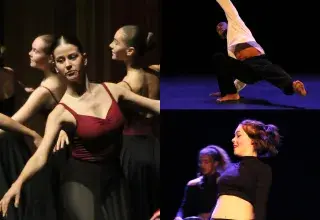 Photo montrant des danseuses et un danseur sur scène en spectacle