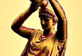 Illustration montrant une statue de femme se renversant une amphore sur la tête.