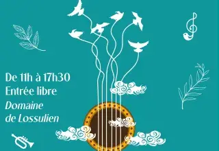 Illustration montrant une guitare et des feuilles d'arbres