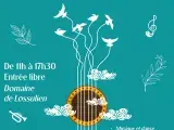 Illustration montrant une guitare et des feuilles d'arbres